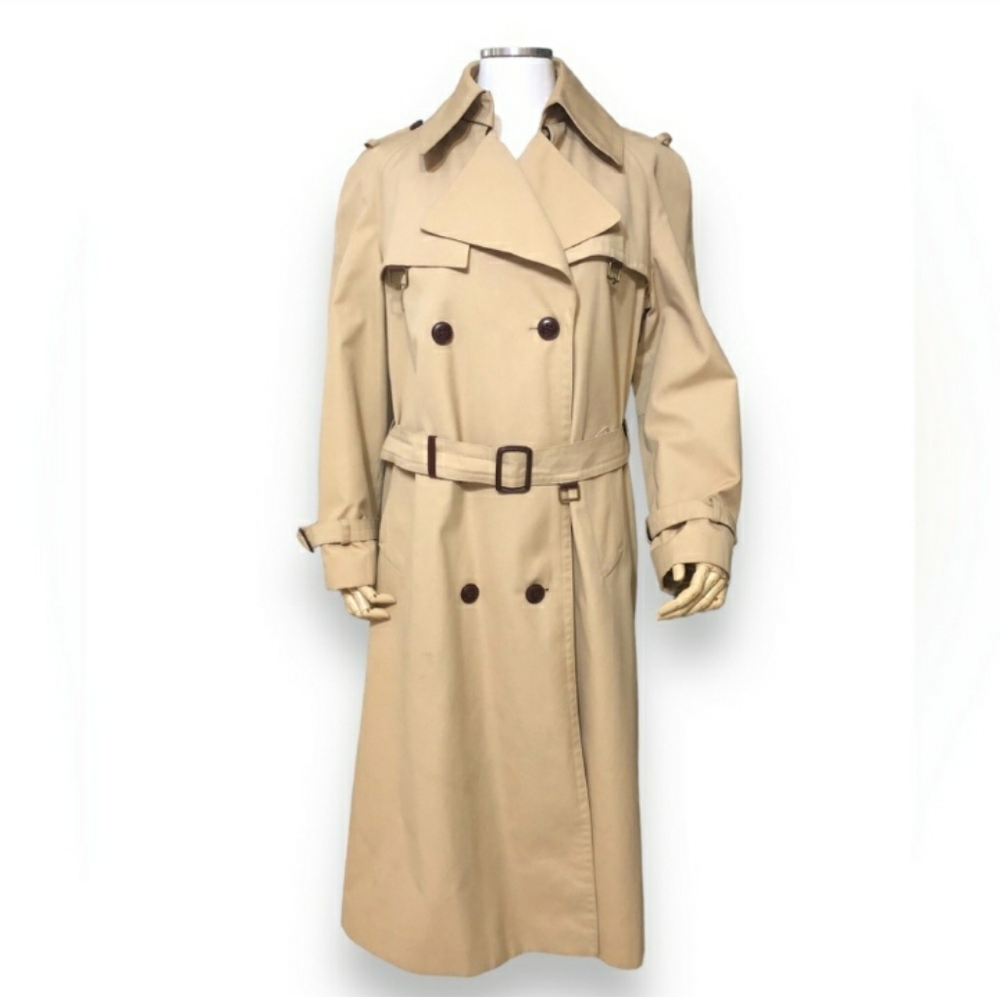 ETIENNE AIGNER Double Breasted Trench Coat with Leather & Brass Accents-VINTAGE